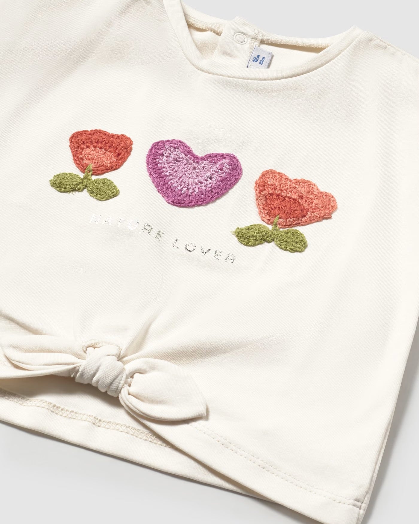 T-Shirt corta nodo neonata Mayoral applicazioni fiori Mayoral Panna