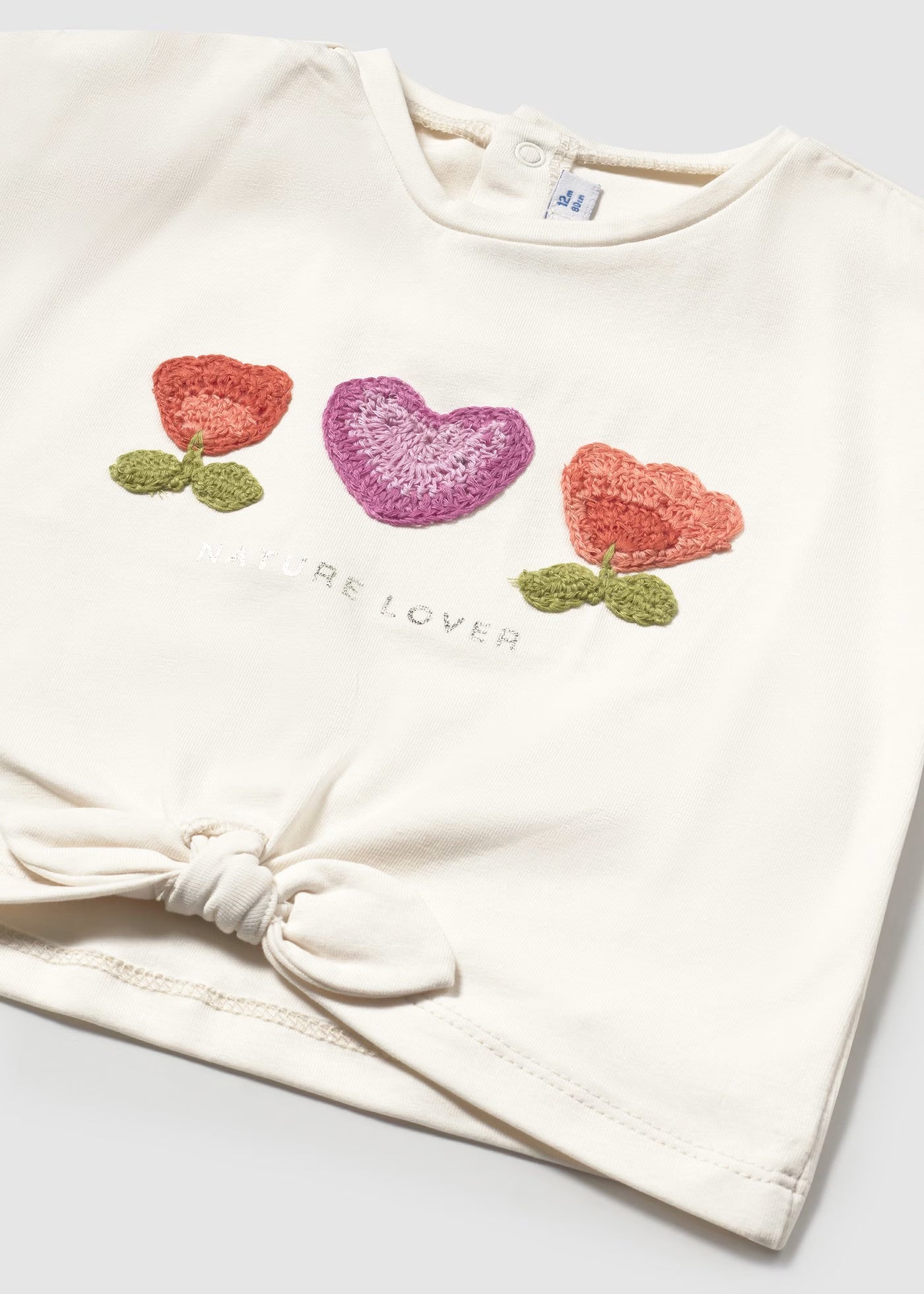T-Shirt corta nodo neonata Mayoral applicazioni fiori Mayoral Panna