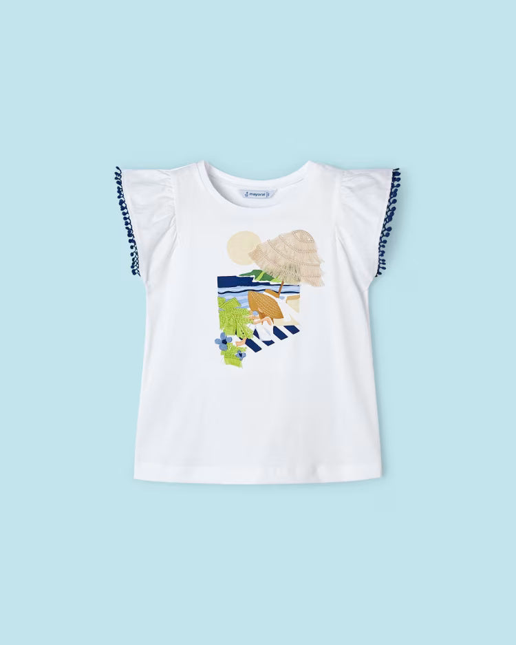 T-Shirt fresco cotone bambina Mayoral applicazioni bianca-blu Mayoral Bianco