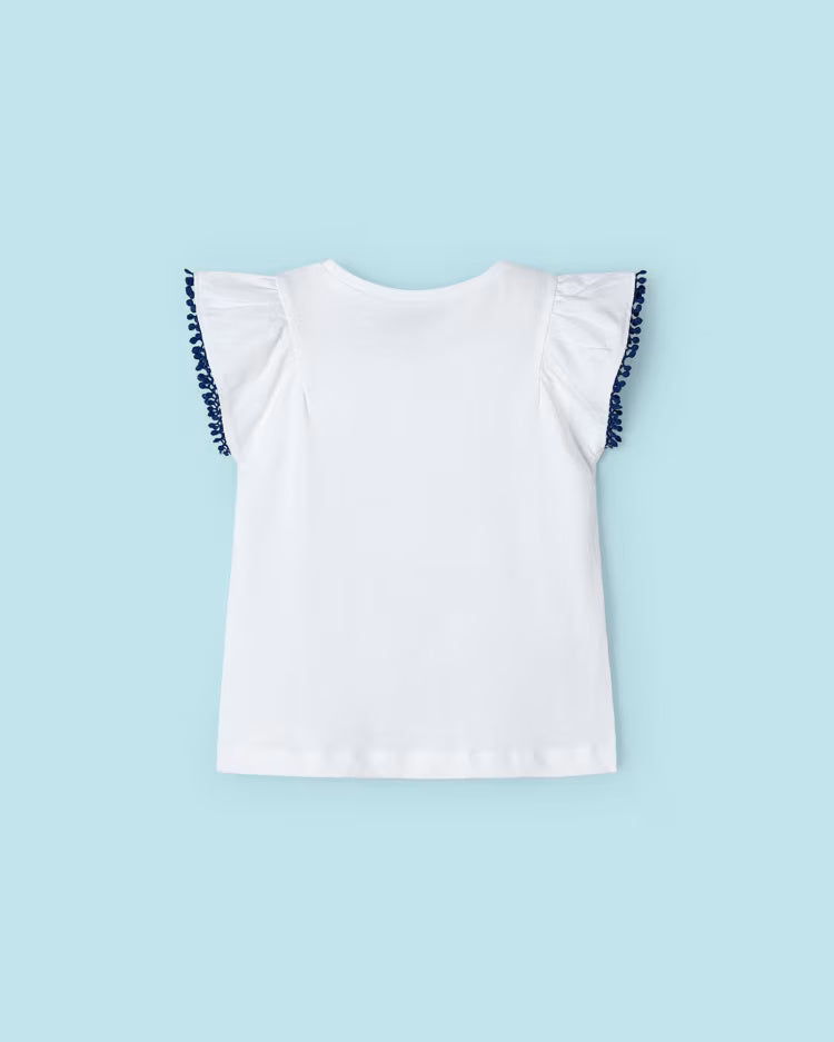 T-Shirt fresco cotone bambina Mayoral applicazioni bianca-blu Mayoral Bianco