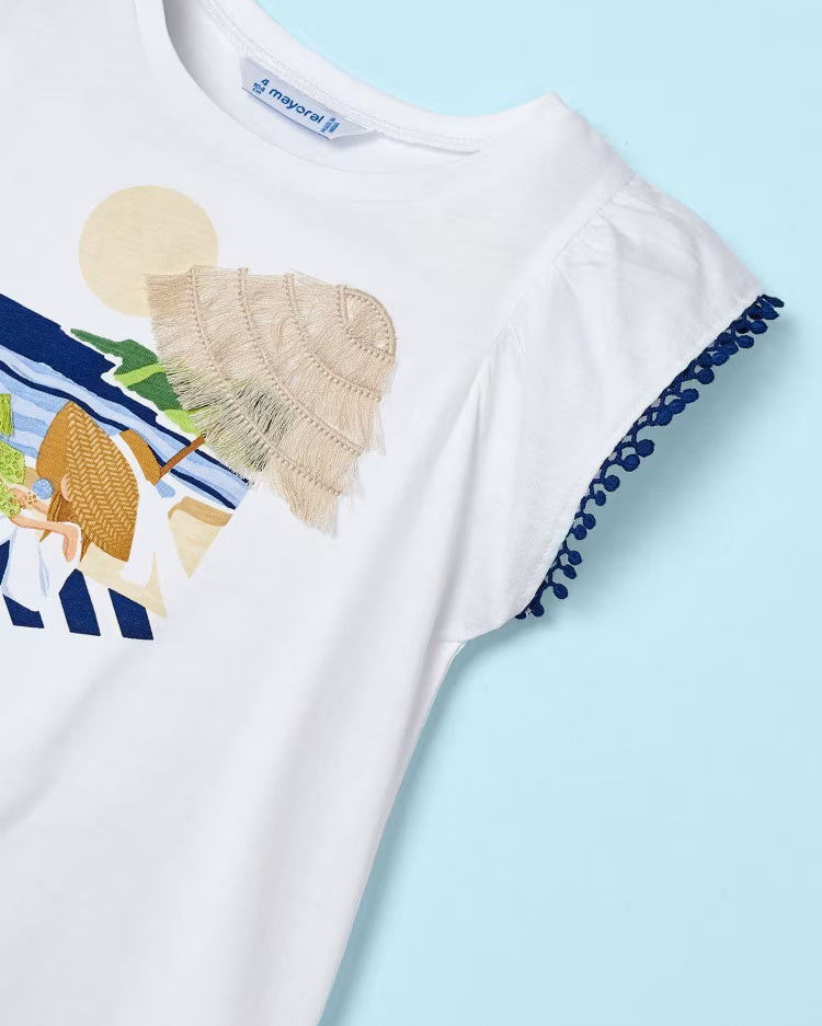 T-Shirt fresco cotone bambina Mayoral applicazioni bianca-blu Mayoral Bianco