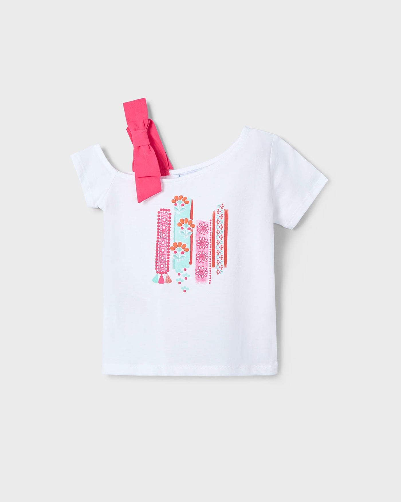 T-Shirt asimmetrica bambina Mayoral bianca grafica peonia Mayoral 2 Anni 92cm