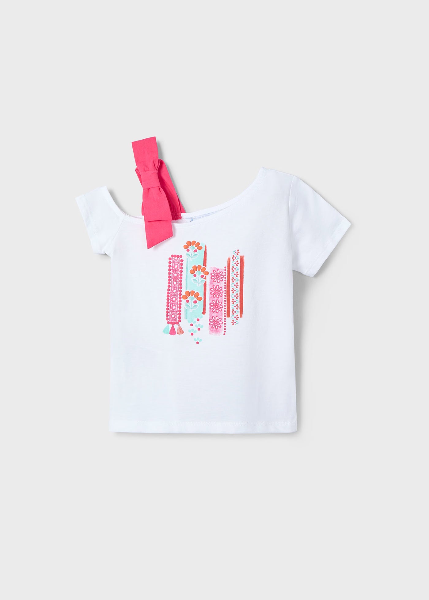 T-Shirt asimmetrica bambina Mayoral bianca grafica peonia Mayoral 2 Anni 92cm