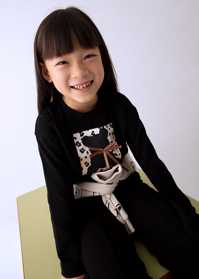 Maglietta bambina Mayoral orsetto glitter maculata nera Mayoral 2 Anni 92cm