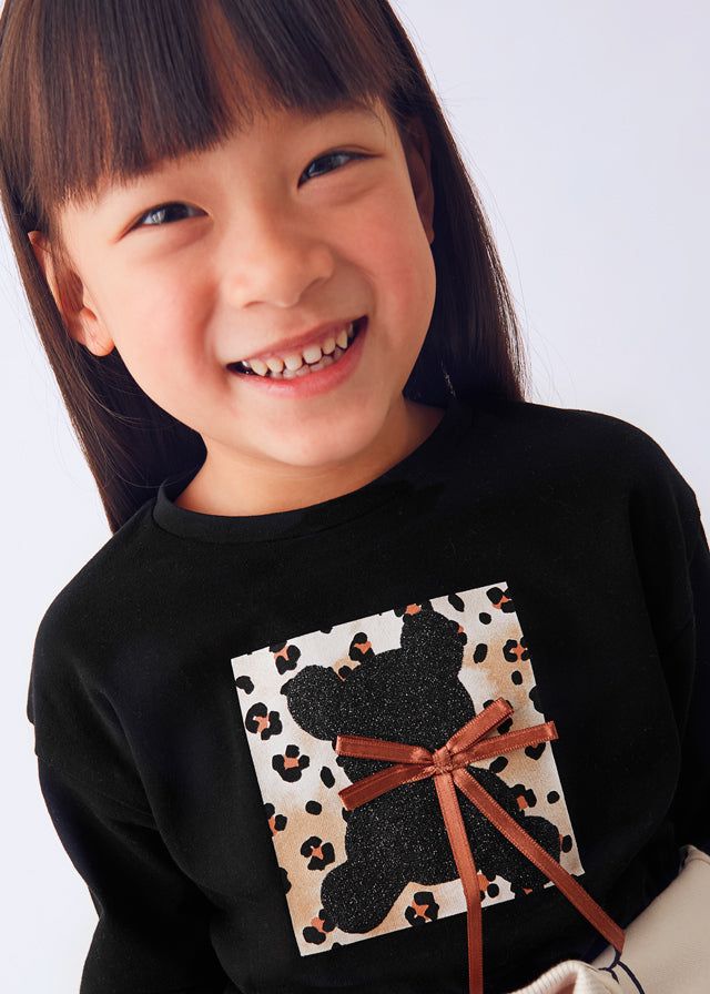 Maglietta bambina Mayoral orsetto glitter maculata nera Mayoral 2 Anni 92cm