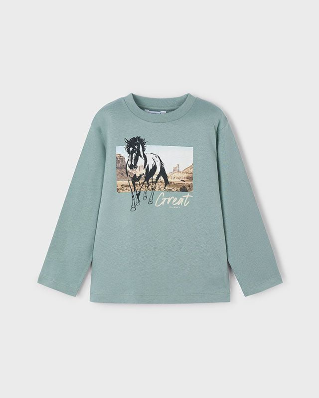 Maglietta bambino Mayoral Cavallo paesaggio verde Mayoral 2 Anni 92cm