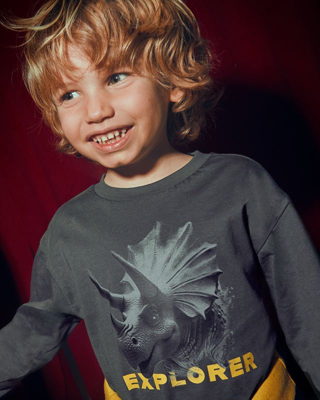 Maglietta bambino Mayoral dinosauro triceratopo grigia Mayoral 2 Anni 92cm