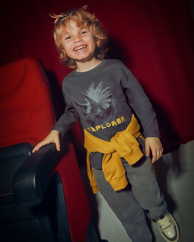 Maglietta bambino Mayoral dinosauro triceratopo grigia Mayoral 2 Anni 92cm