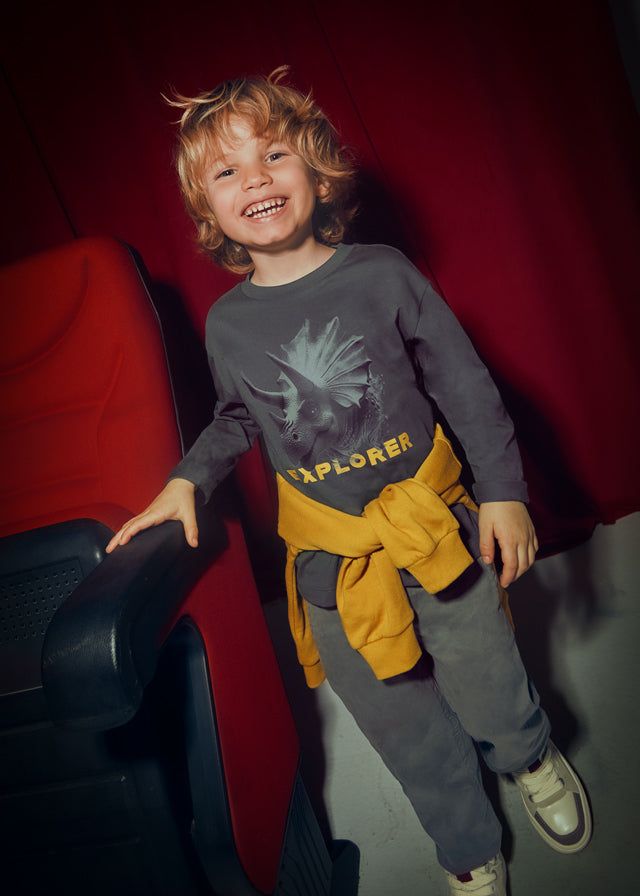 Maglietta bambino Mayoral dinosauro triceratopo grigia Mayoral 2 Anni 92cm