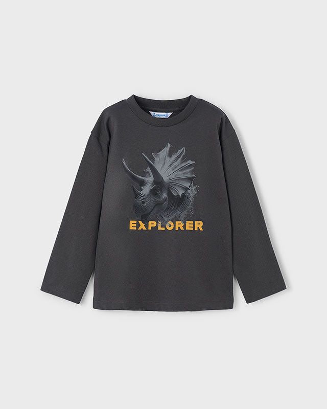 Maglietta bambino Mayoral dinosauro triceratopo grigia Mayoral 2 Anni 92cm