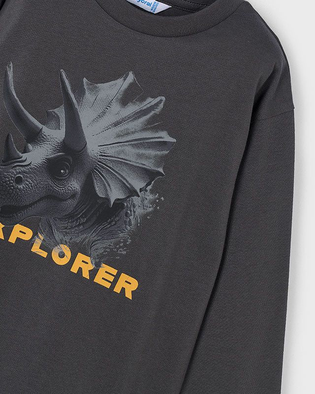 Maglietta bambino Mayoral dinosauro triceratopo grigia Mayoral 2 Anni 92cm