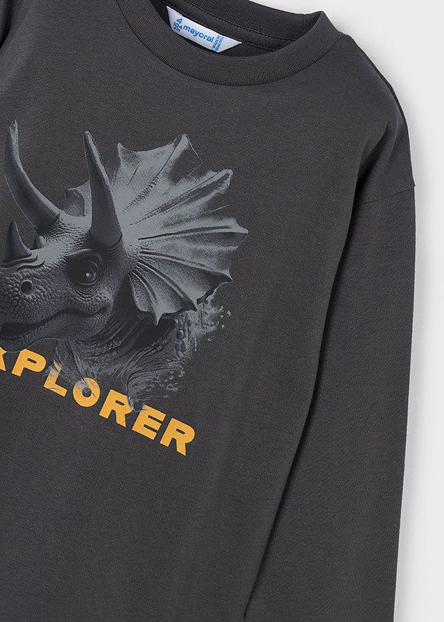 Maglietta bambino Mayoral dinosauro triceratopo grigia Mayoral 2 Anni 92cm