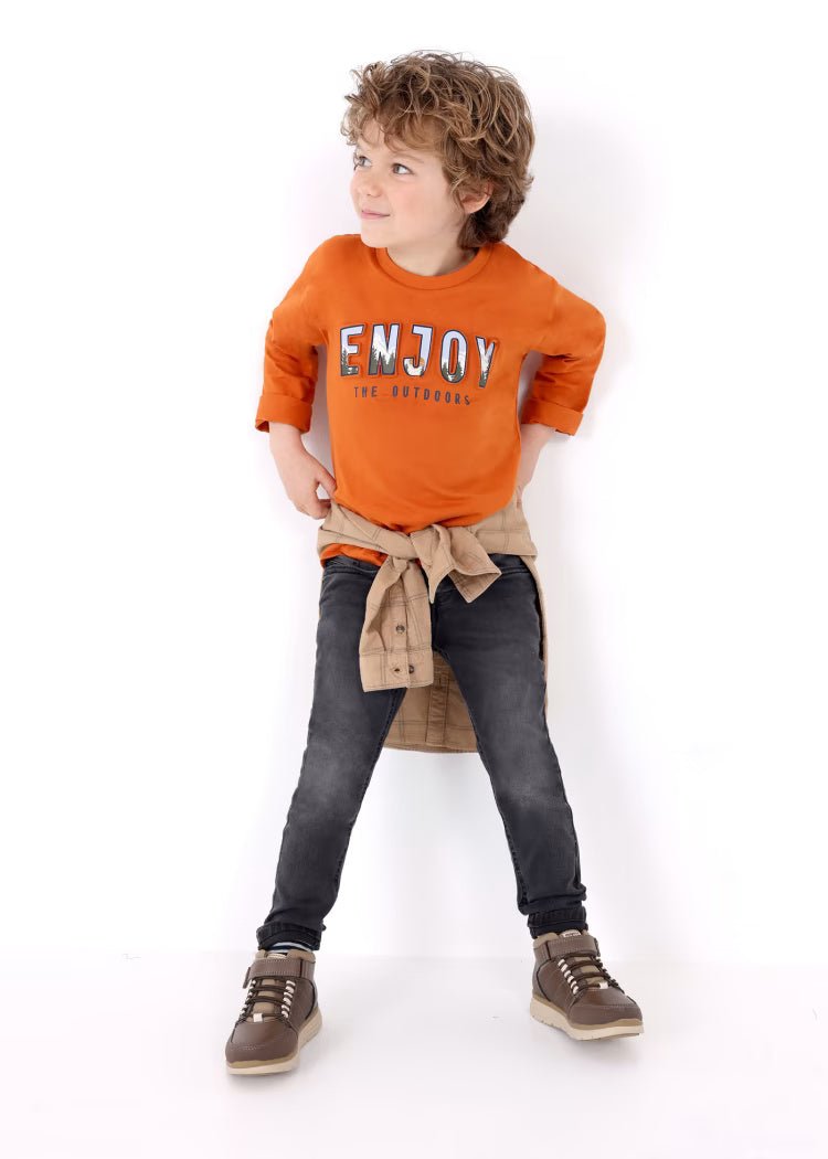 Maglietta bianca scritta "ENJOY" bassorilievo bambino Mayoral - ErreGiModaBimbo