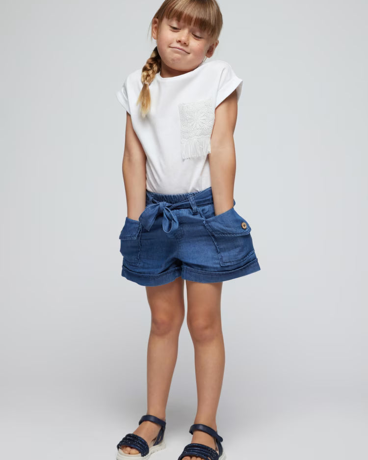 T-Shirt fresco cotone bambina Mayoral tachino ricamato bianca Mayoral Bianco