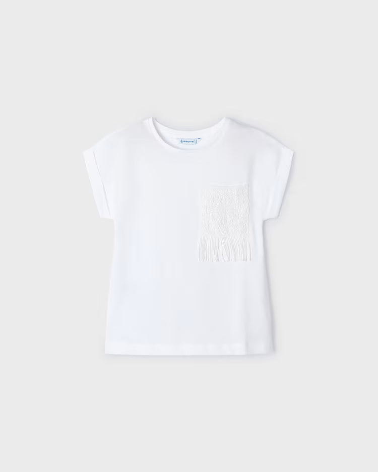 T-Shirt fresco cotone bambina Mayoral tachino ricamato bianca Mayoral Bianco