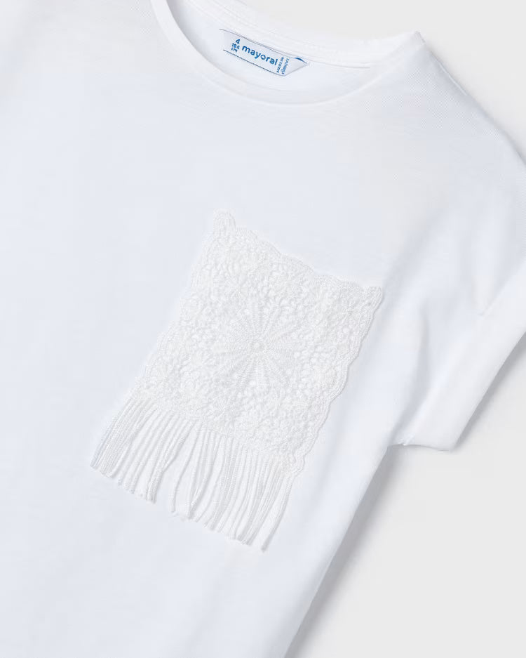 T-Shirt fresco cotone bambina Mayoral tachino ricamato bianca Mayoral Bianco