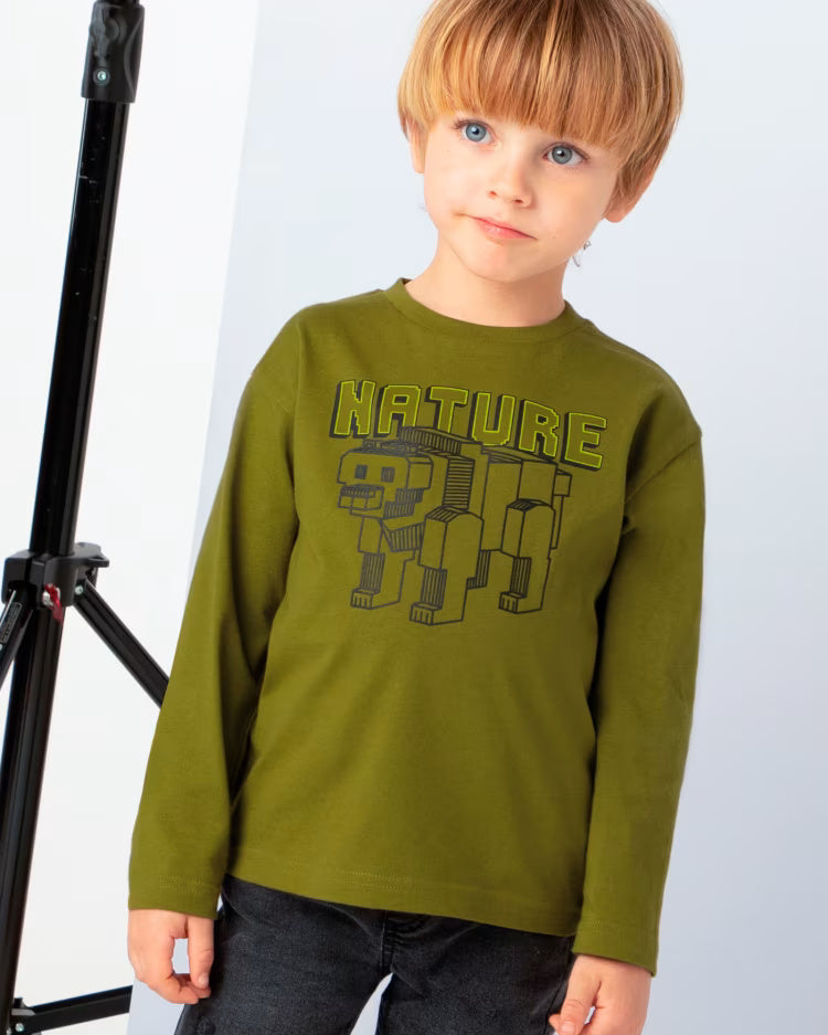 Maglietta caldo cotone bambino Mayoral orso cubo Nature Verde Mayoral Verde
