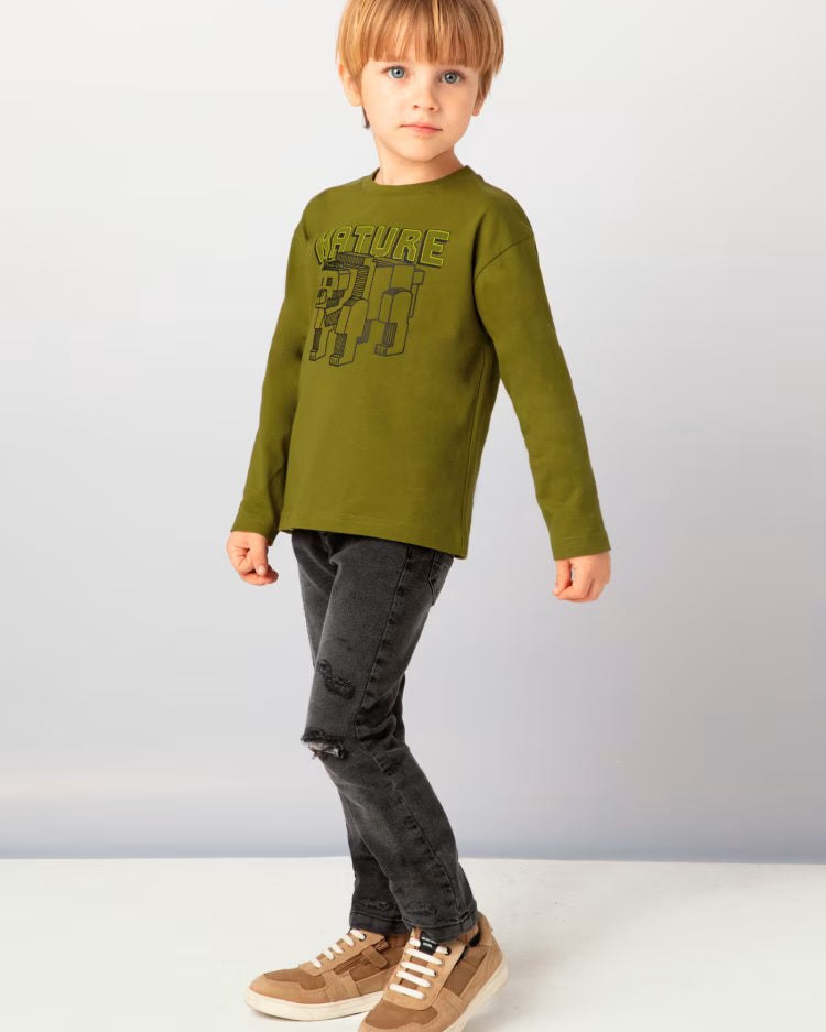 Maglietta caldo cotone bambino Mayoral orso cubo Nature Verde Mayoral Verde