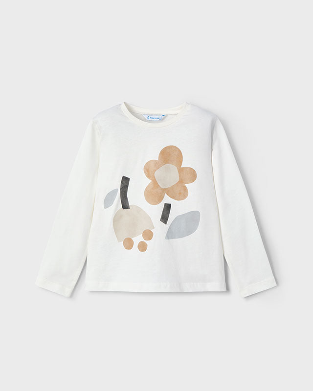 Maglietta manica lunga bambina panna stampa fiori beige Mayoral Panna
