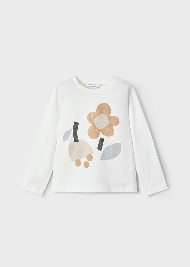 Maglietta manica lunga bambina panna stampa fiori beige Mayoral Panna