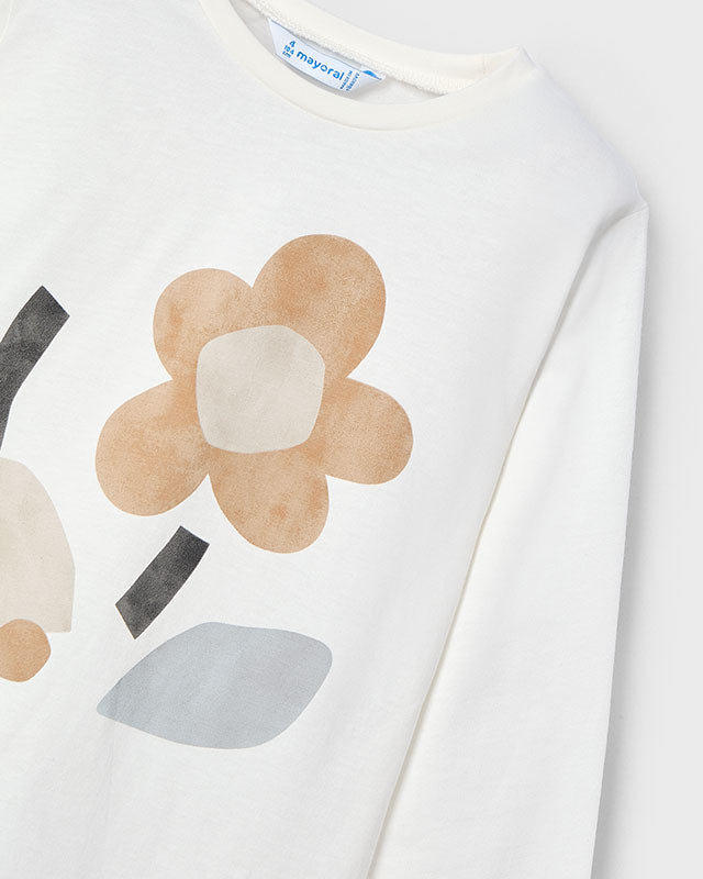 Maglietta manica lunga bambina panna stampa fiori beige Mayoral Panna