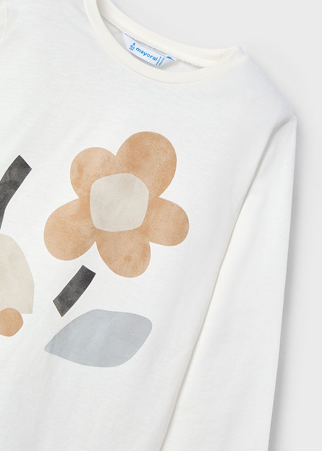 Maglietta manica lunga bambina panna stampa fiori beige Mayoral Panna