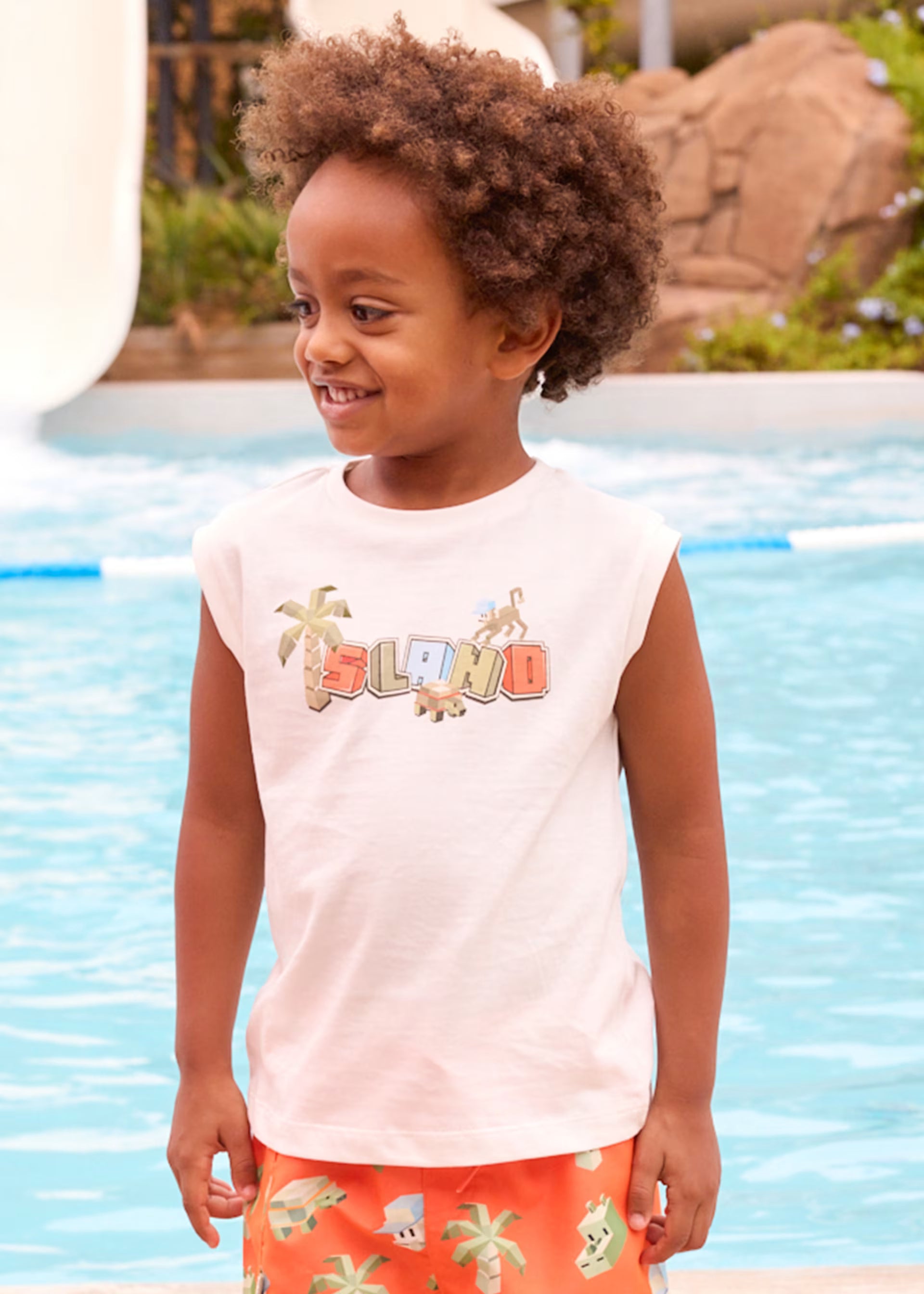 T-shirt smanicata bambino panna con grafica Island pixel Mayoral 2 Anni 92cm