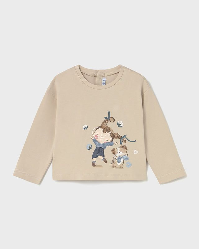 Maglietta neonata Mayoral grafica bambola e cane beige sabbia Mayoral 6 Mesi 68cm