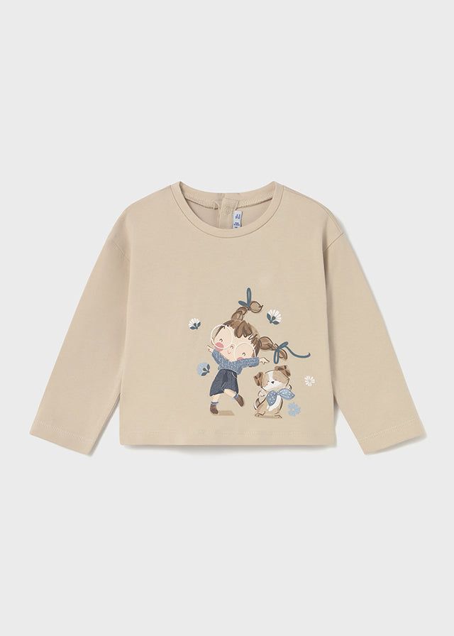 Maglietta neonata Mayoral grafica bambola e cane beige sabbia Mayoral 6 Mesi 68cm