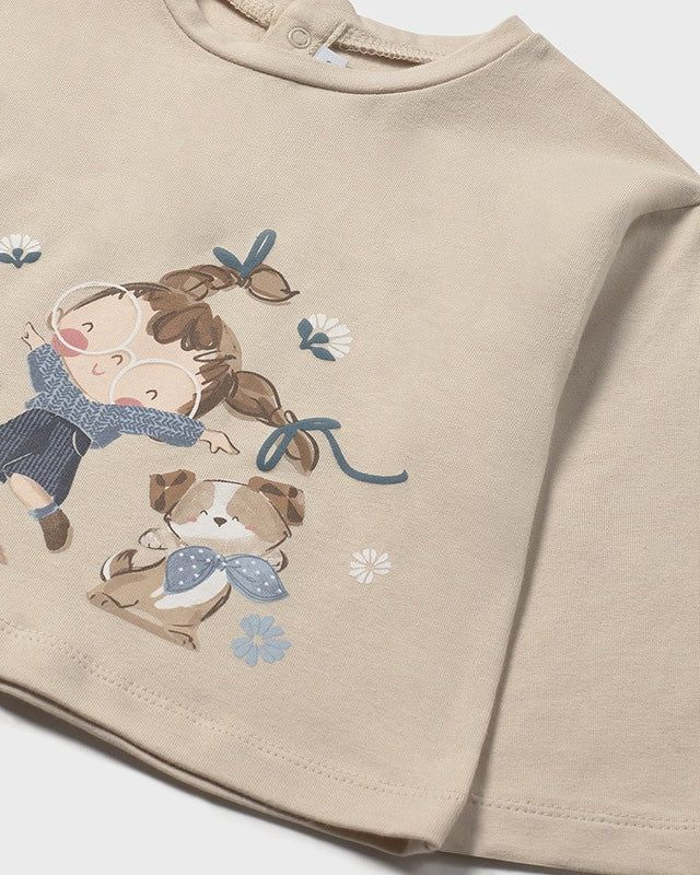 Maglietta neonata Mayoral grafica bambola e cane beige sabbia Mayoral 6 Mesi 68cm