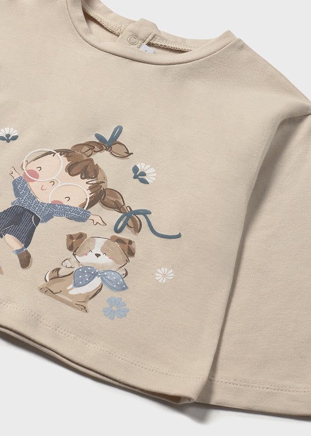 Maglietta neonata Mayoral grafica bambola e cane beige sabbia Mayoral 6 Mesi 68cm
