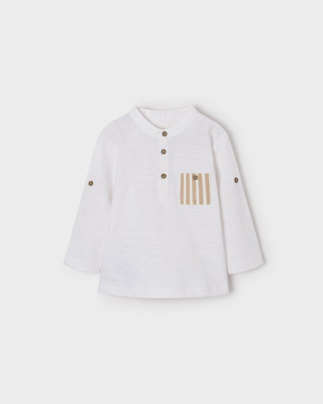 Maglietta neonato Mayoral bianca con taschino contrasto Beige - ErreGiModaBimbo