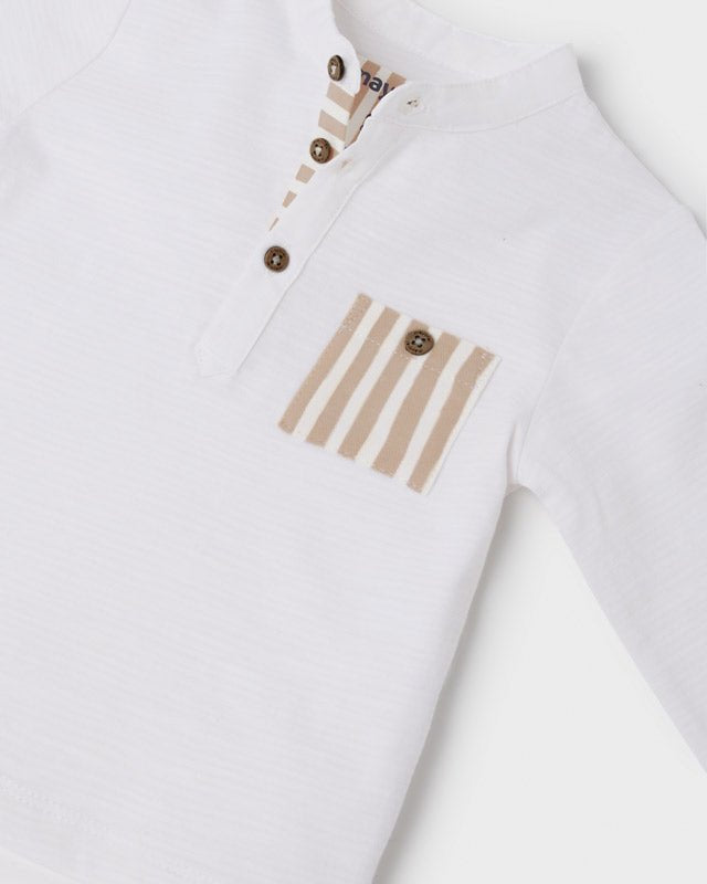 Maglietta neonato Mayoral bianca con taschino contrasto Beige - ErreGiModaBimbo