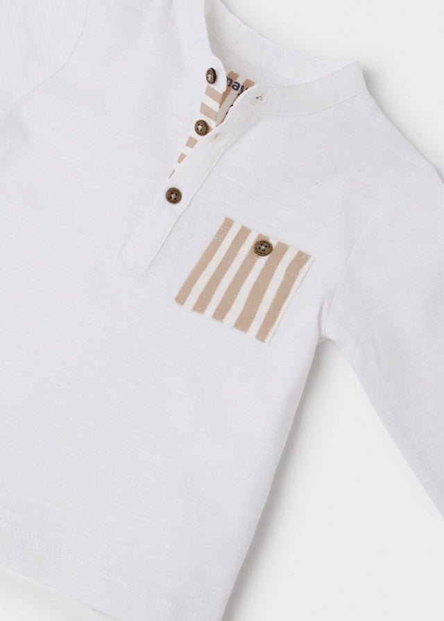 Maglietta neonato Mayoral bianca con taschino contrasto Beige - ErreGiModaBimbo