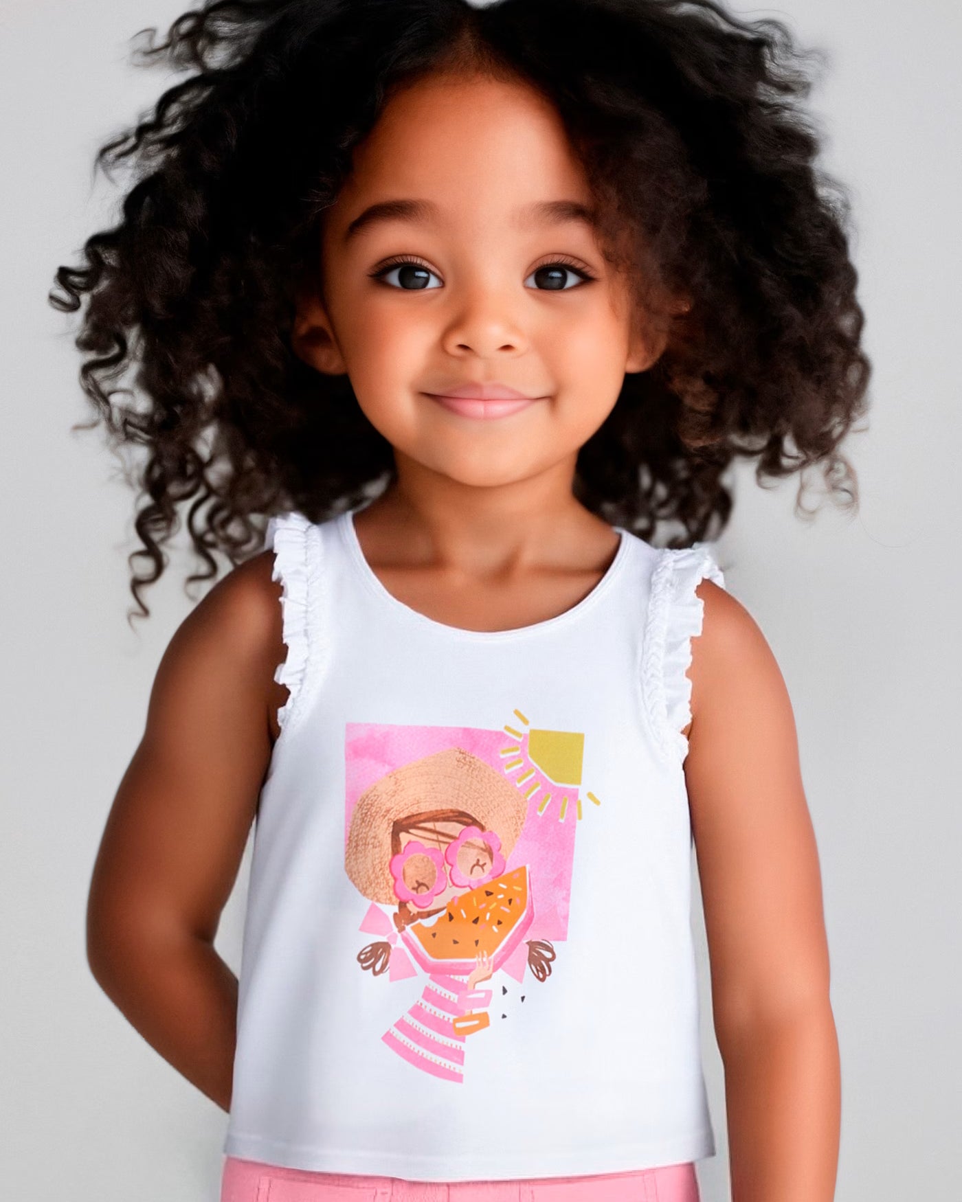 T-Shirt smanicata bambina Mayoral bianca - magenta anguria Mayoral Bianco