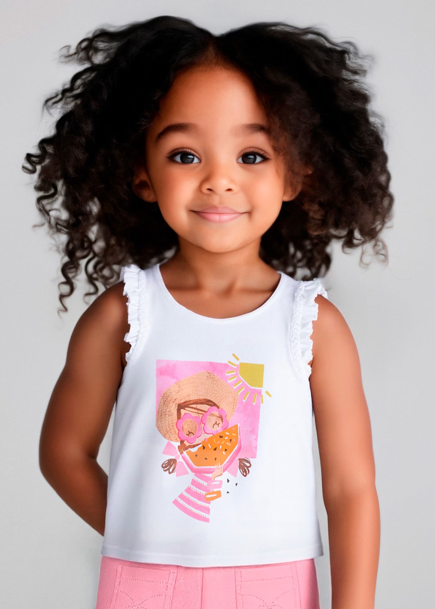 T-Shirt smanicata bambina Mayoral bianca - magenta anguria Mayoral Bianco