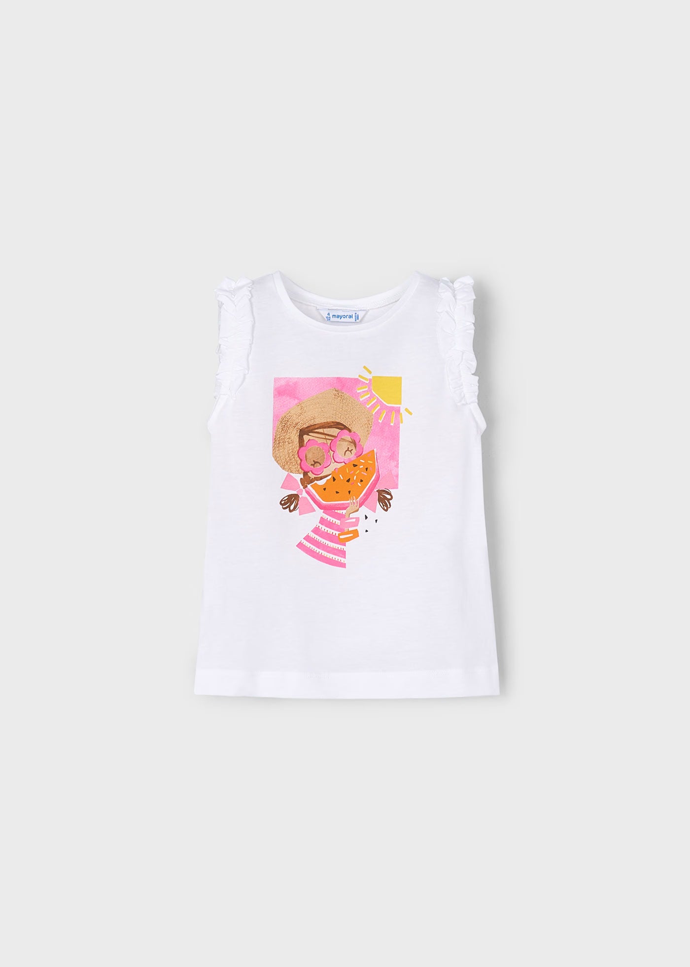 T-Shirt smanicata bambina Mayoral bianca - magenta anguria Mayoral Bianco