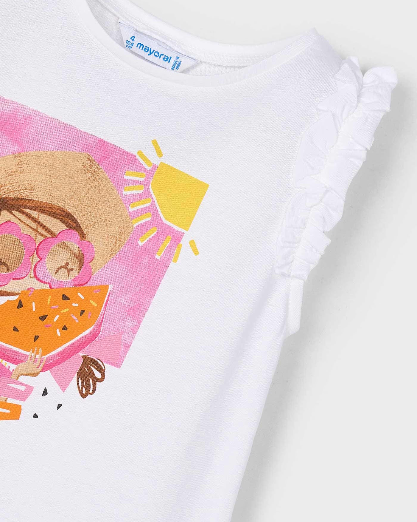 T-Shirt smanicata bambina Mayoral bianca - magenta anguria Mayoral Bianco