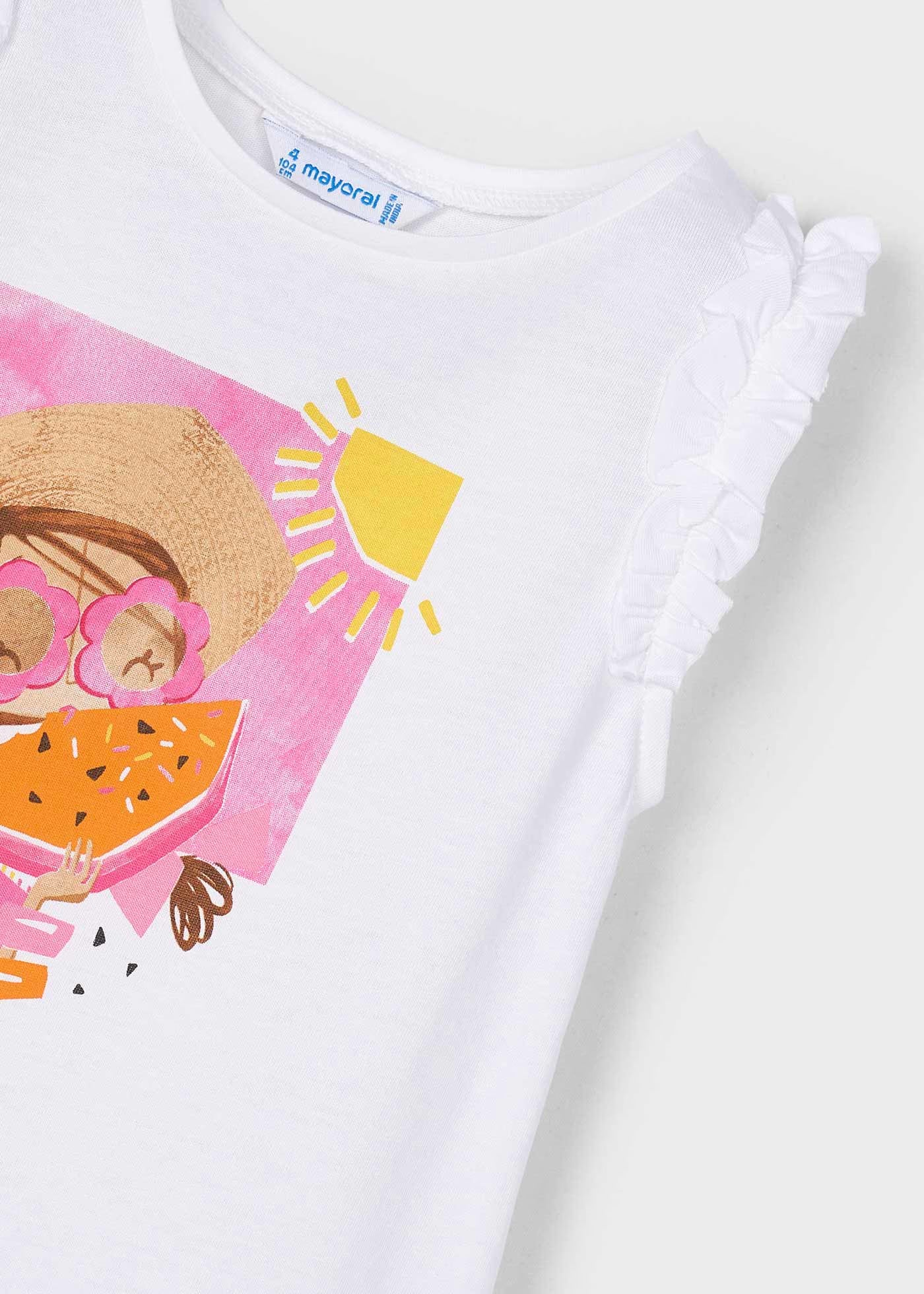 T-Shirt smanicata bambina Mayoral bianca - magenta anguria Mayoral Bianco