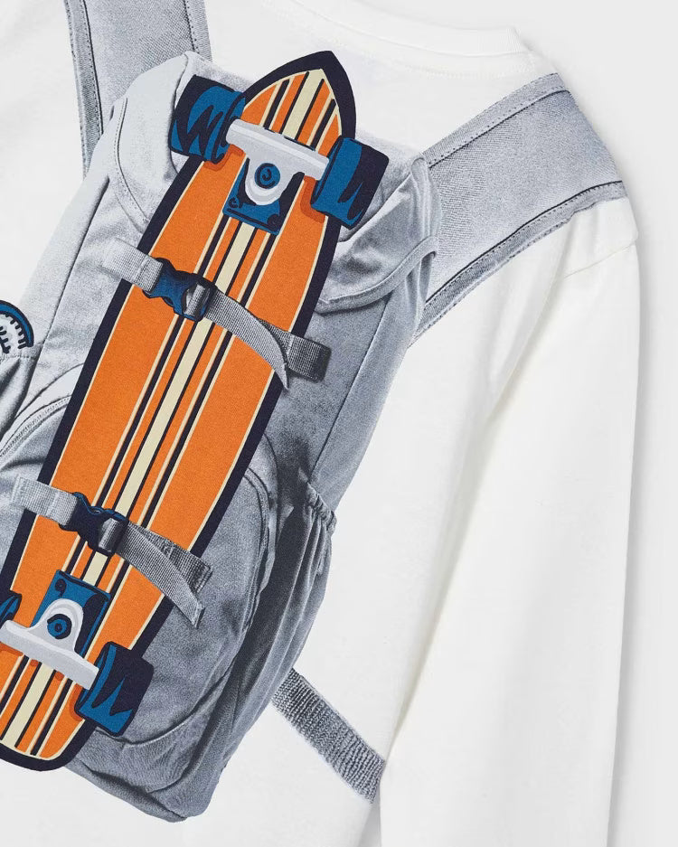 Maglietta caldo cotone bambino Mayoral Zaino skate bianca Mayoral Bianco