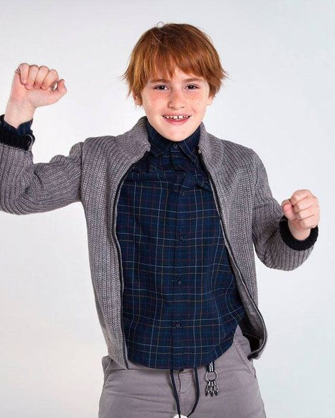 Maglioncino zip ragazzo Mayoral in tricot grigio tinta unita - ErreGiModaBimbo