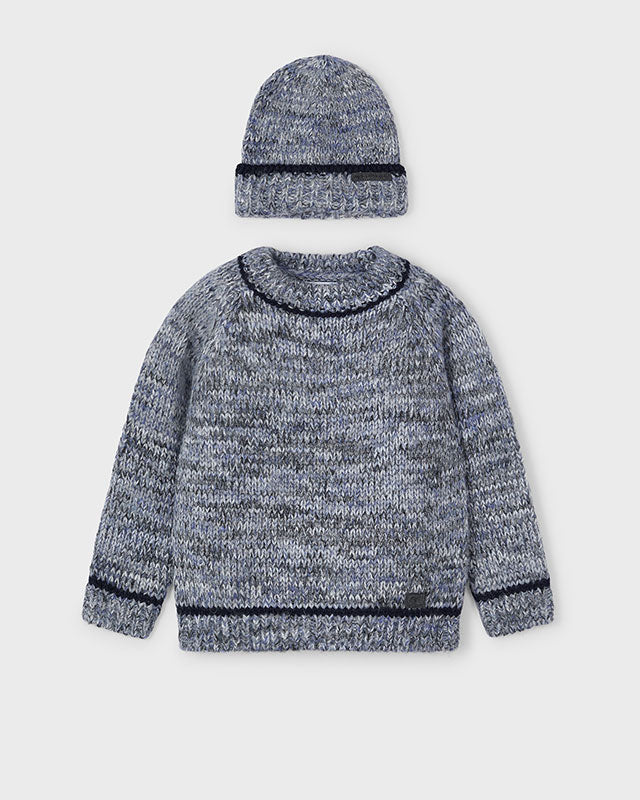 Maglione con cappello bambino Mayoral grigio mix azzurro Mayoral Grigio