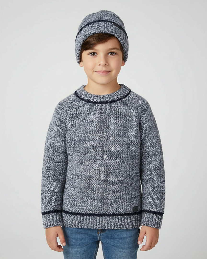 Maglione con cappello bambino Mayoral grigio mix azzurro Mayoral Grigio