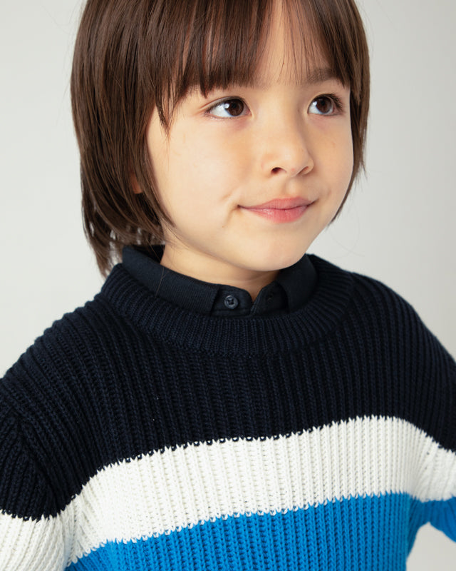 Maglione intrecciato costine bambino Mayoral blocchi tricolor Mayoral Blu