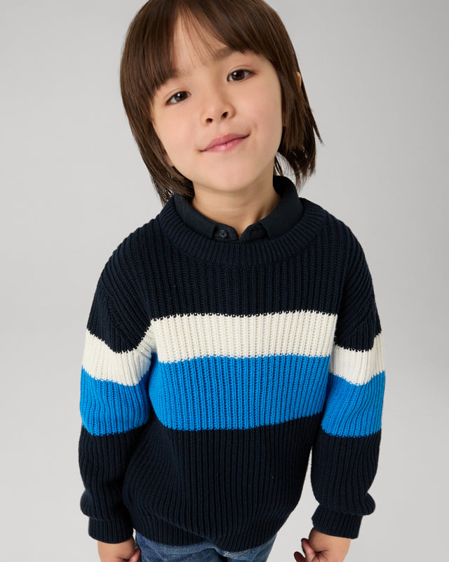 Maglione intrecciato costine bambino Mayoral blocchi tricolor Mayoral Blu