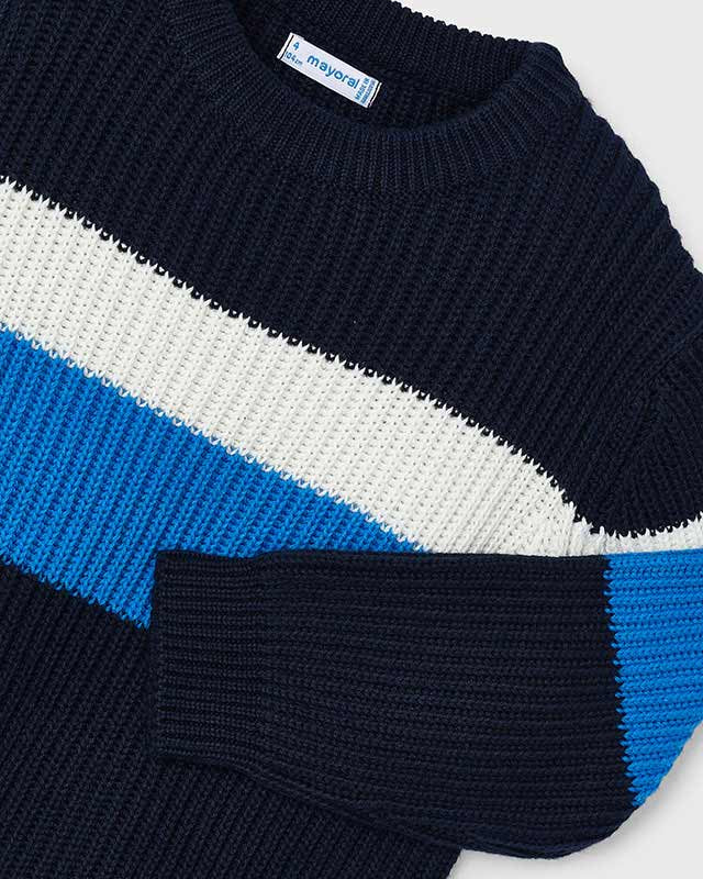 Maglione intrecciato costine bambino Mayoral blocchi tricolor Mayoral Blu