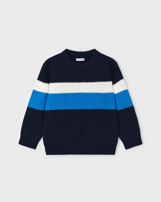 Maglione intrecciato costine bambino Mayoral blocchi tricolor Mayoral Blu