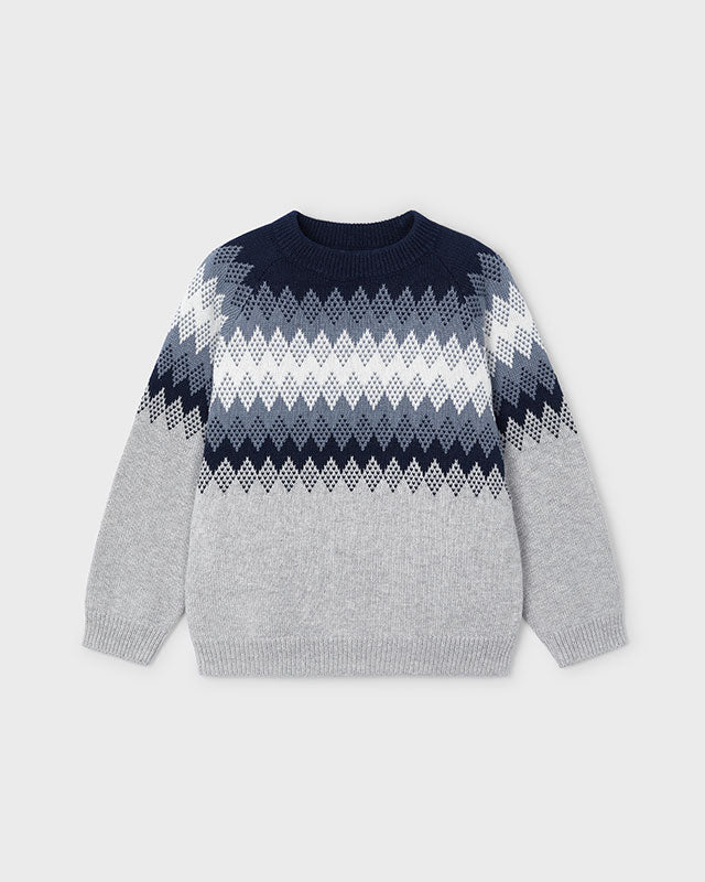 Maglione jacquard bambino Mayoral grigio fantasia azzurra blu Mayoral Grigio