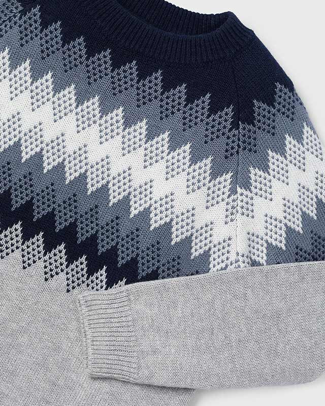 Maglione jacquard bambino Mayoral grigio fantasia azzurra blu Mayoral Grigio