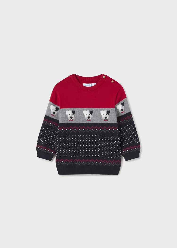Maglione jacquard neonato Mayoral rosso-blu tema cani - ErreGiModaBimbo